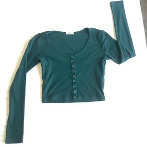 Green Long Sleeve Crop Top